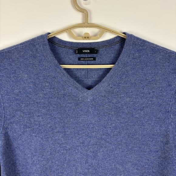 Vince Blue V-Neck 100% Cashmere Sweater Large minimalist quiet luxury - Picture 2 of 9